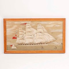 Antique Wool Work 'Woolie' Needlepoint Embroidery of the British Ship Amelia