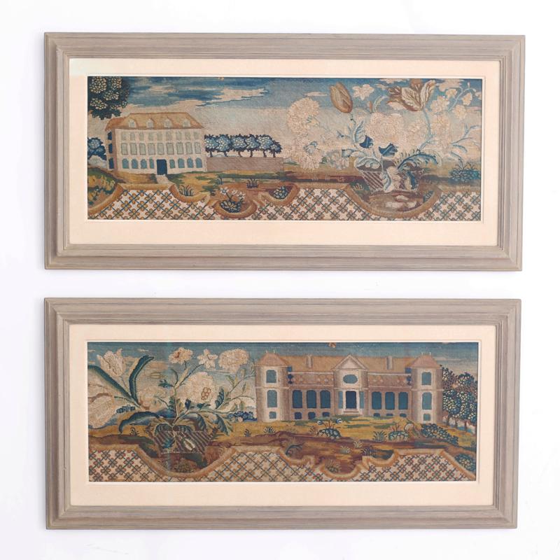 Pair of Framed Antique Handmade Tapestries