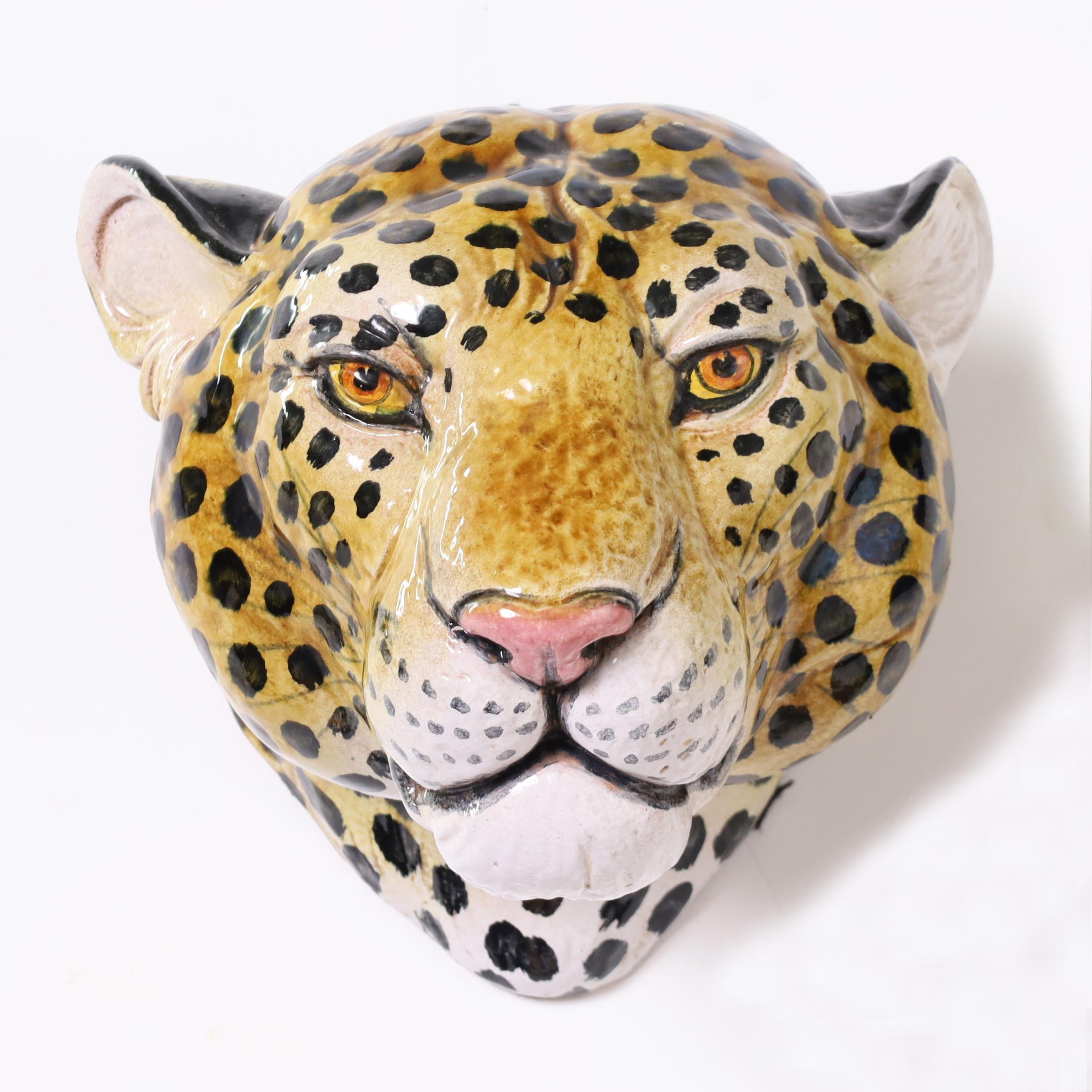 Vintage Italian Leopard Head Wall Sculpture - Art by Unknown
