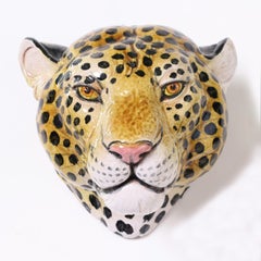 Sculpture murale italienne vintage à tête de léopard