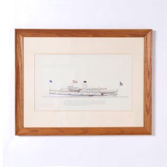 Marine Painting on Paper of a Great Lakes Steamship