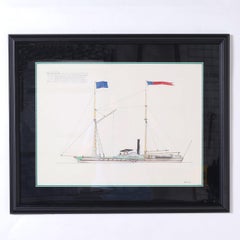 Vintage Marine Painting on Paper of a Great Lakes Steamship