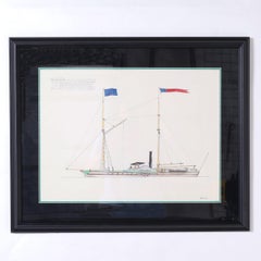 Marine Painting on Paper of a Great Lakes Steamship