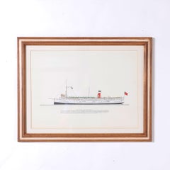 Marine Painting on Paper of a Great Lakes Steamship