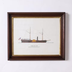 Peinture marine sur papier d'un bateau à vapeur Great Lakes