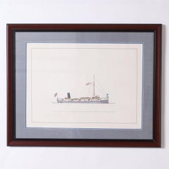 Marine Painting on Paper of a Great Lakes Steamship