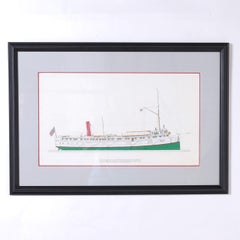 Marine Painting on Paper of a Great Lakes Steamship