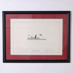 Marine Painting on Paper of a Great Lakes Steamship