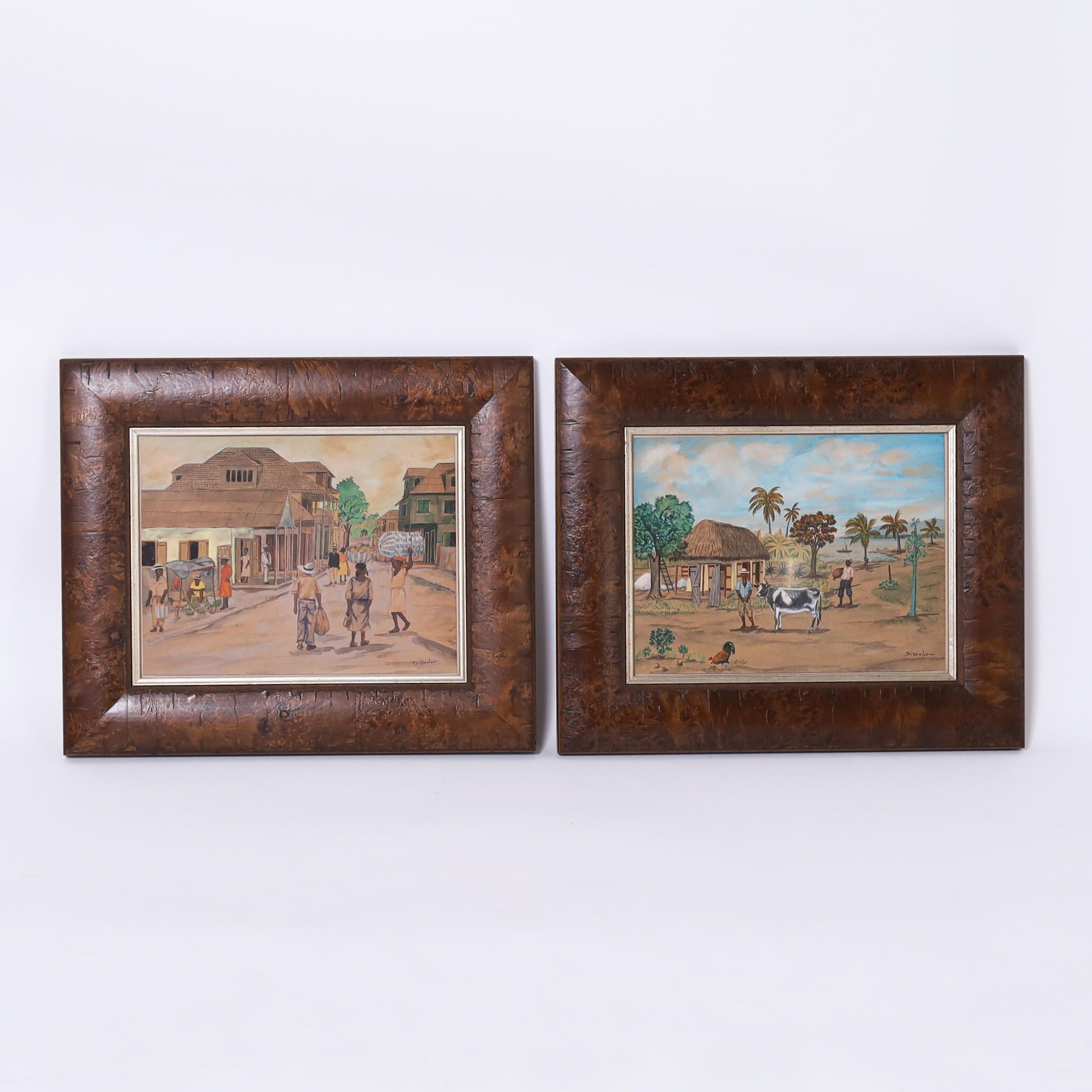 Two Vintage Haitian Watercolors on Paper by D. Duclair - Art by Unknown