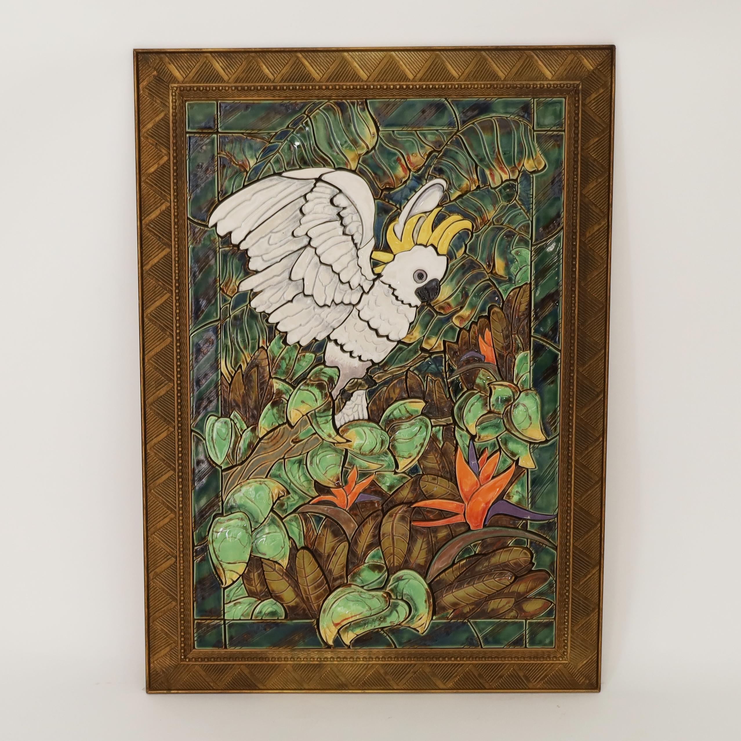 Wandbehangene Dschungel-Mosaikfliesen-Tafel mit Kockatoo- oder Vogel