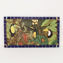 Vintage Wall Hanging Jungle Mosaic Tile Panel with Toucans