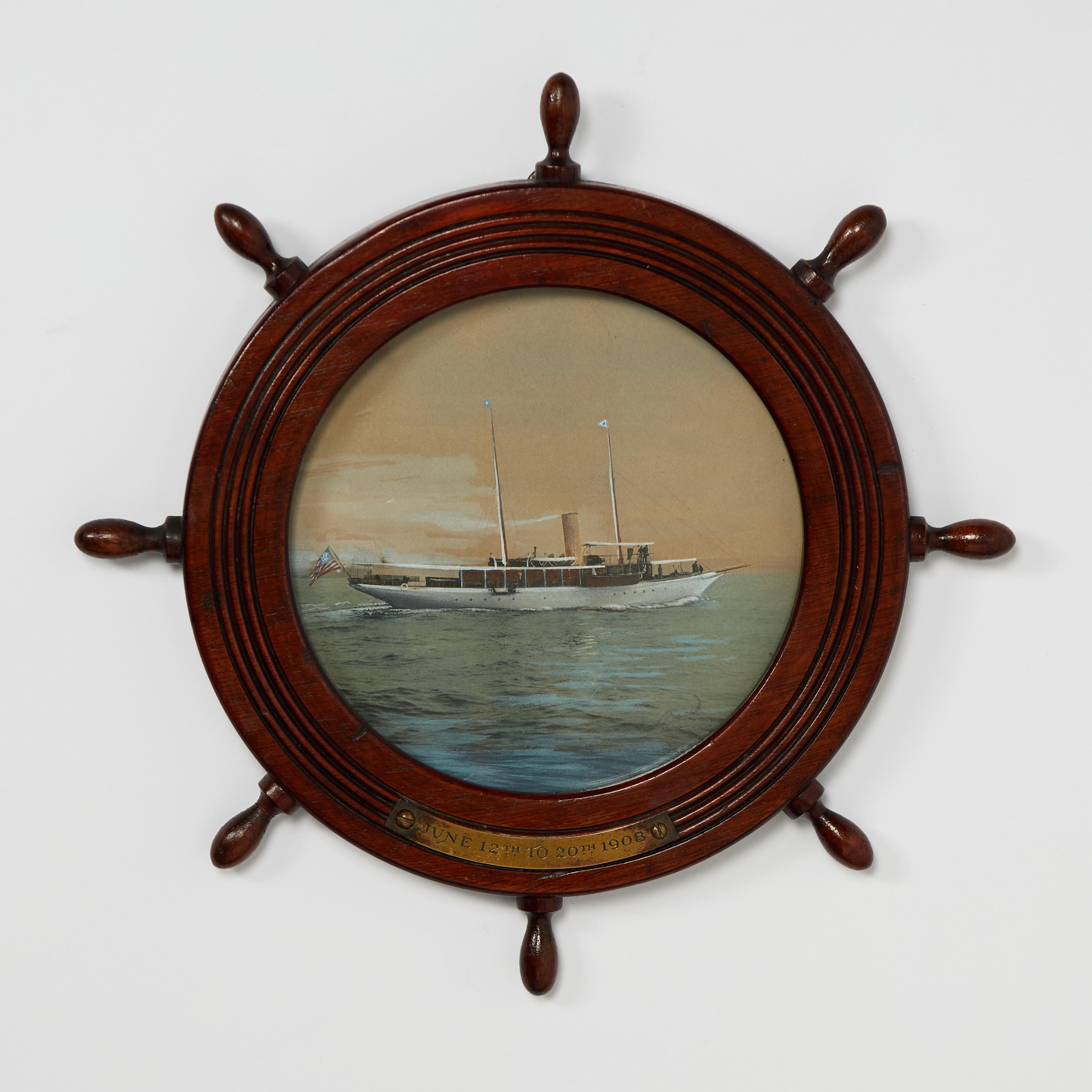 Acuarela antigua del yate de vapor Akela