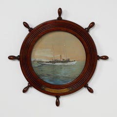 Aquarelle ancienne du yacht à vapeur Akela