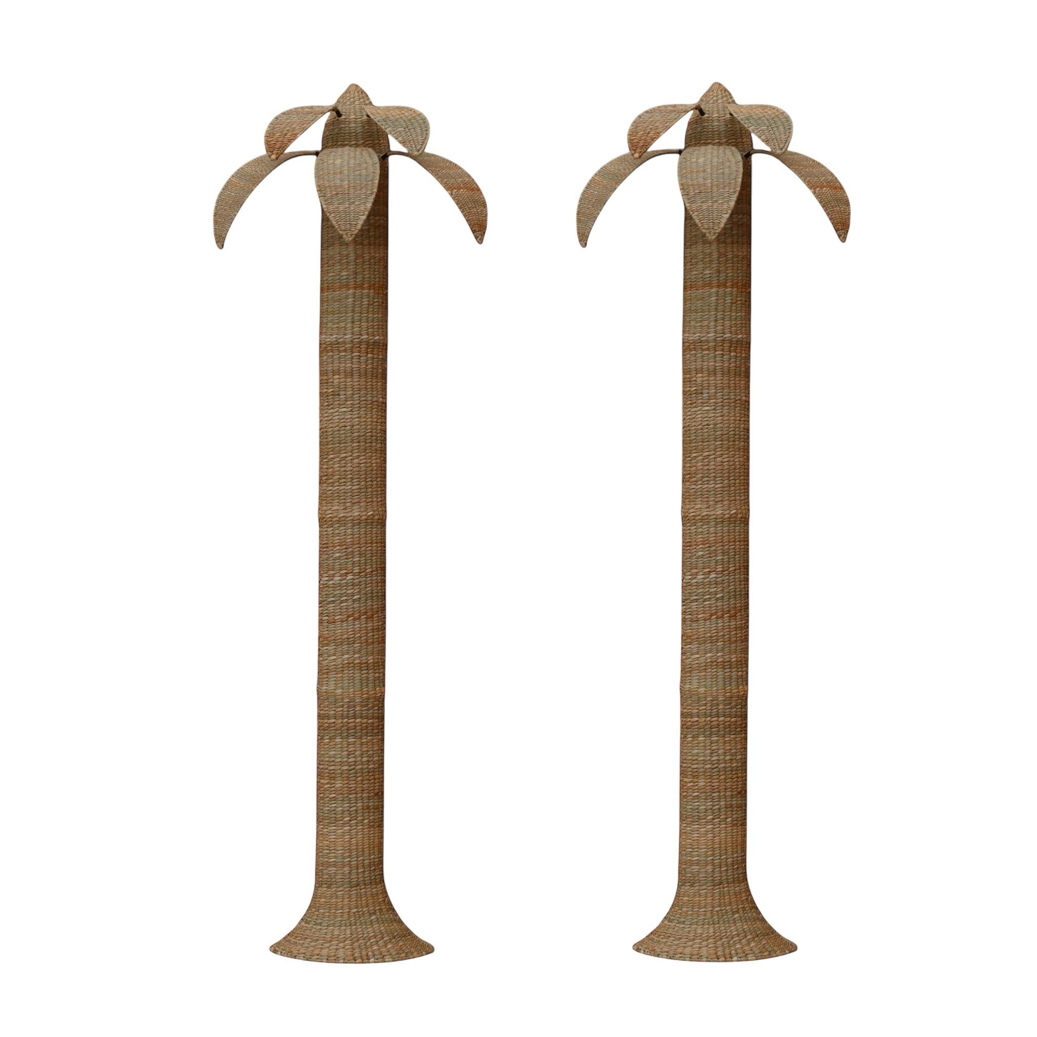 Pair of Wicker Wall Mount Palm Tree Sculptures from the Flores Collection - Art by Unknown