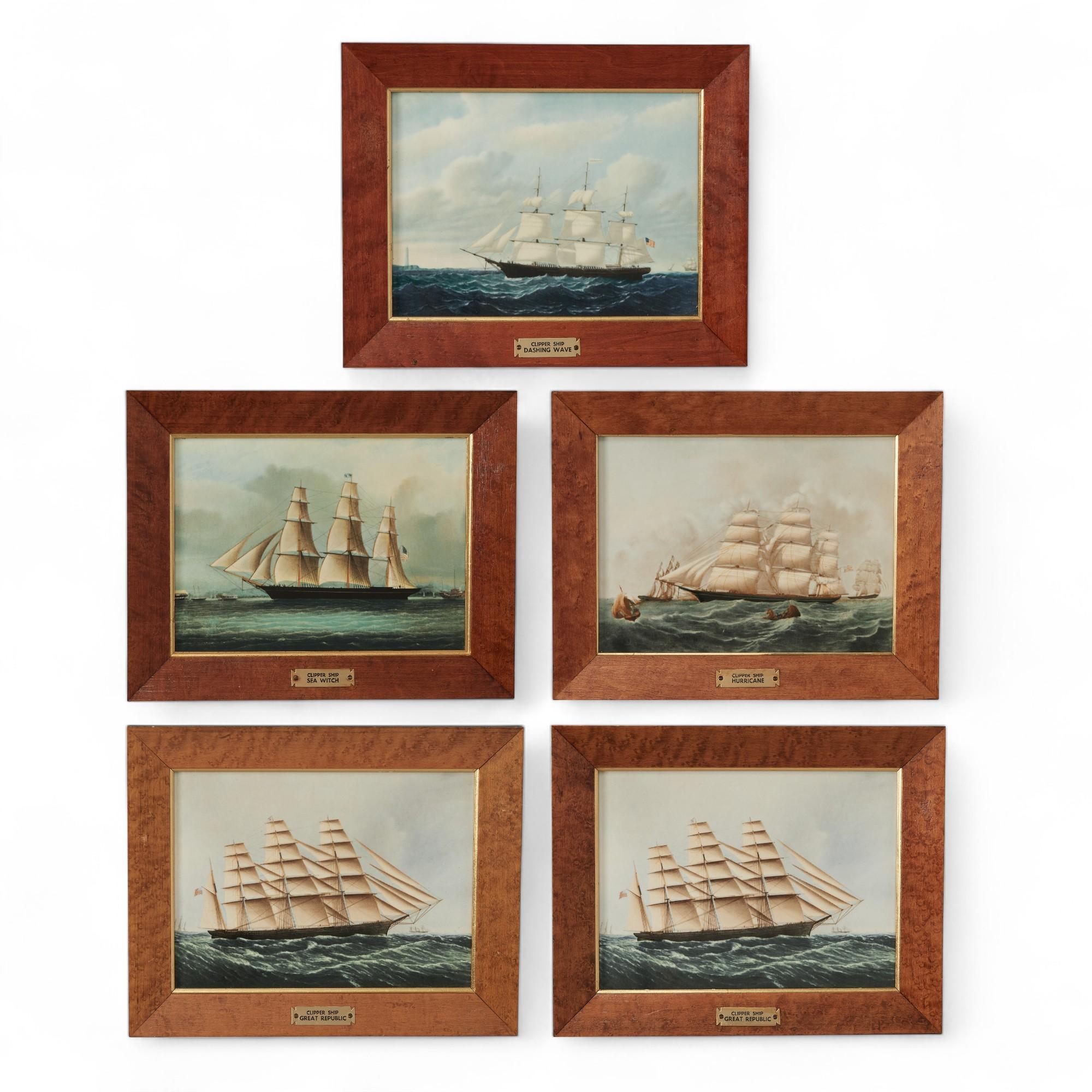 Vintage Groupe de cinq plaques de navires de croisière en porcelaine Wedgewood encadrées - Art de Unknown