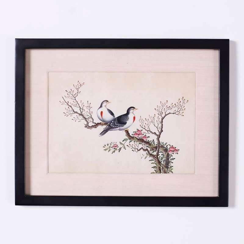 Set of Six Chinese Watercolors of Song Birds For Sale 2