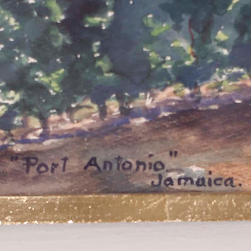 Tropisches Aquarell auf Papier mit einer Jamaika-Szene im Angebot 1