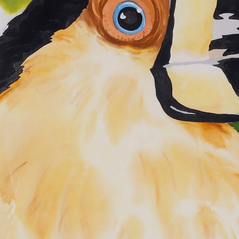 Large Watercolor Painting of a Toucan - Beige Animal Art by Unknown