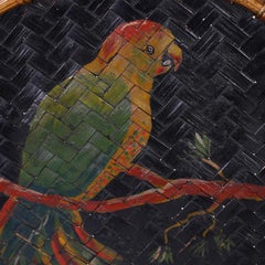 Antique Basket Tray with Painted Parrot
