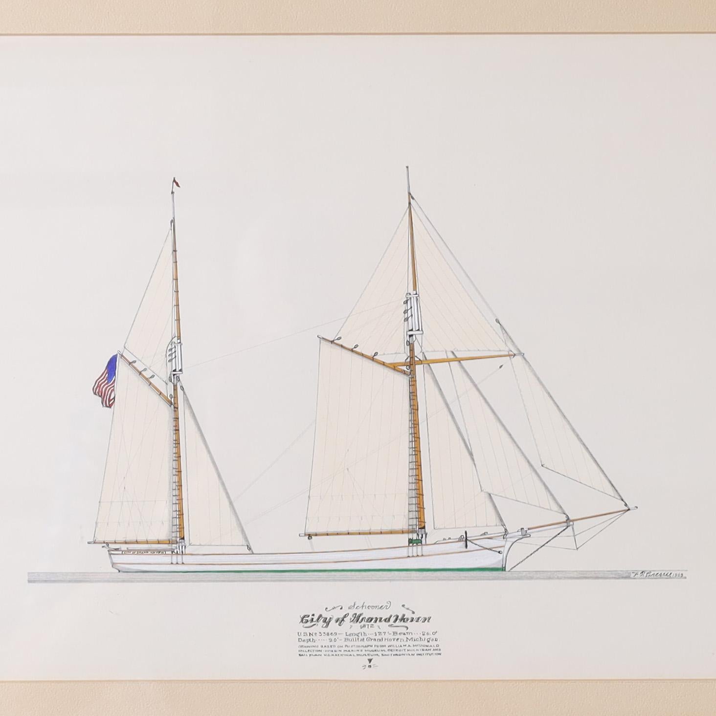 Marine Painting on Paper of a Great Lakes Steamship - Other Art Style Art by Unknown
