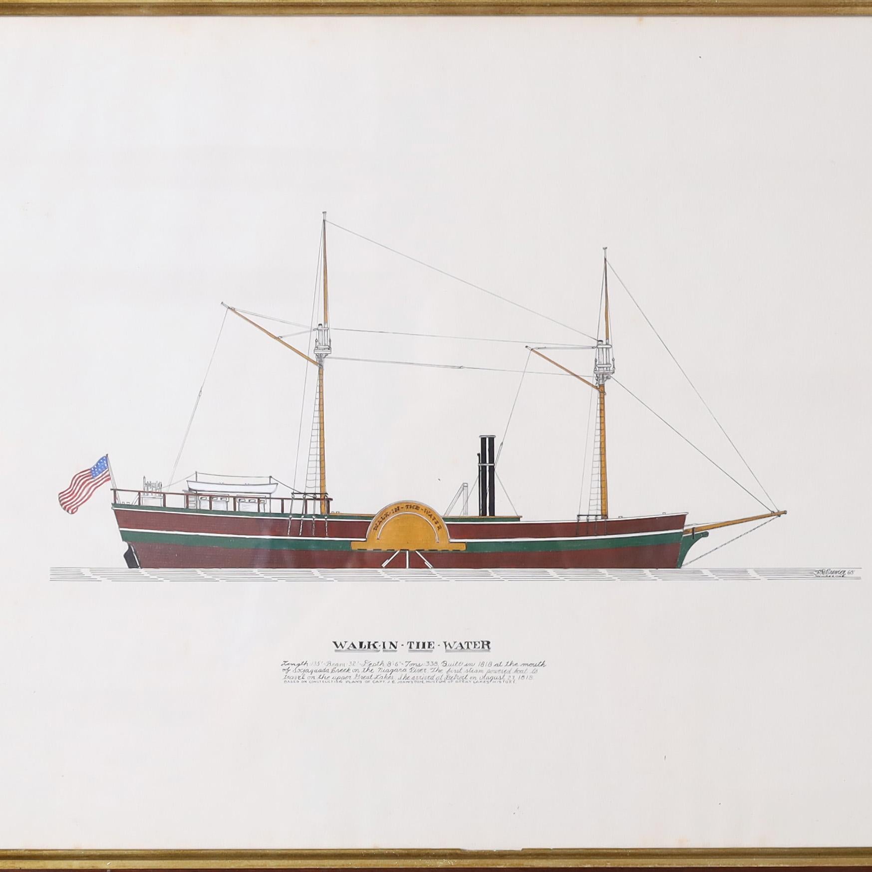 Peinture marine sur papier d'un bateau à vapeur Great Lakes - Autres styles artistiques Art par Unknown