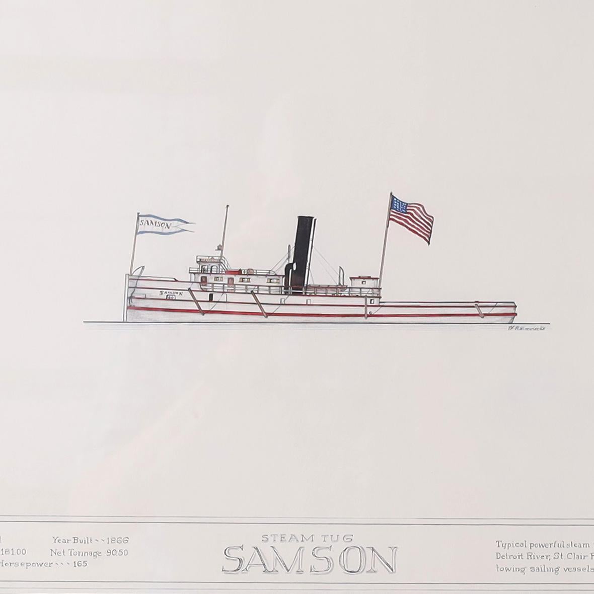 Marinemalerei auf Papier eines Dampfschiffs auf den Großen Seen (Sonstige Kunststile), Art, von Unknown