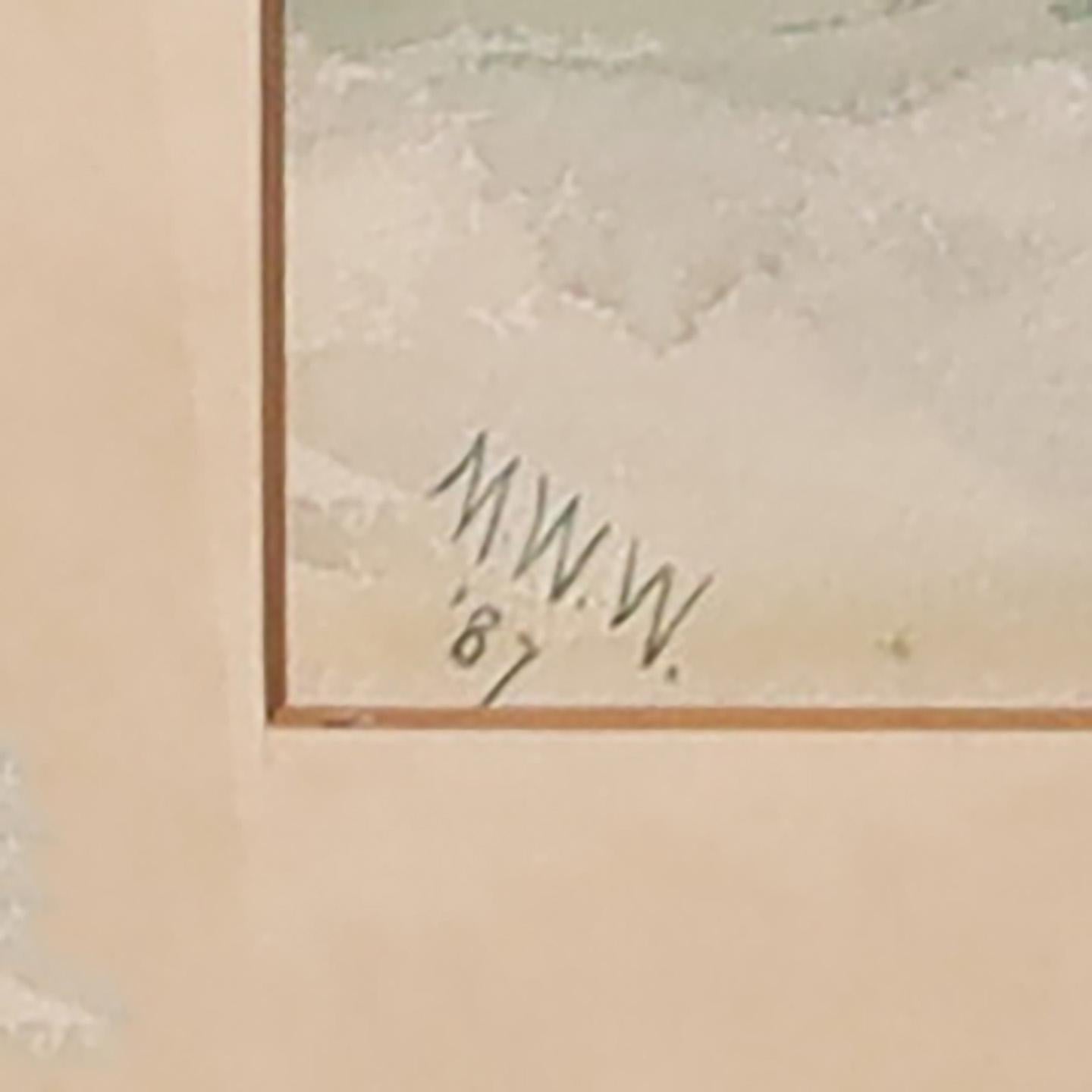 Paar antike tropische Aquarellgemälde mit Aquarellfarben im Angebot 2