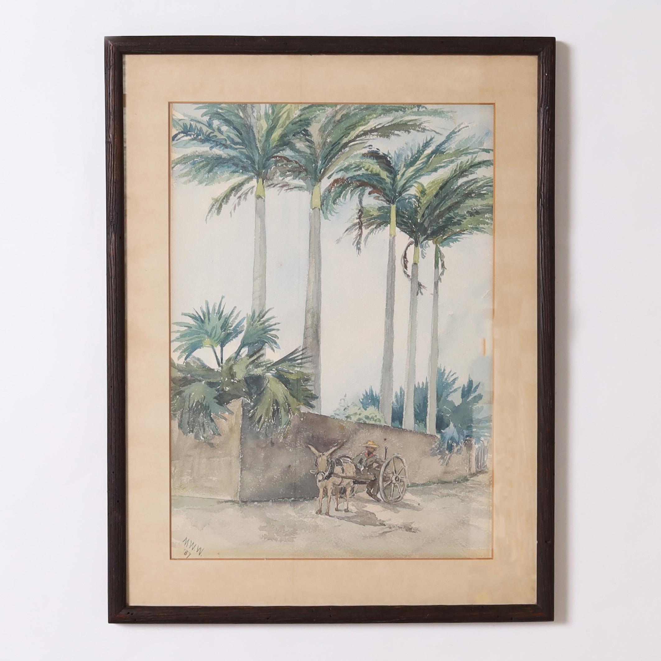 Paar antike tropische Aquarellgemälde mit Aquarellfarben (Viktorianisch), Art, von Unknown