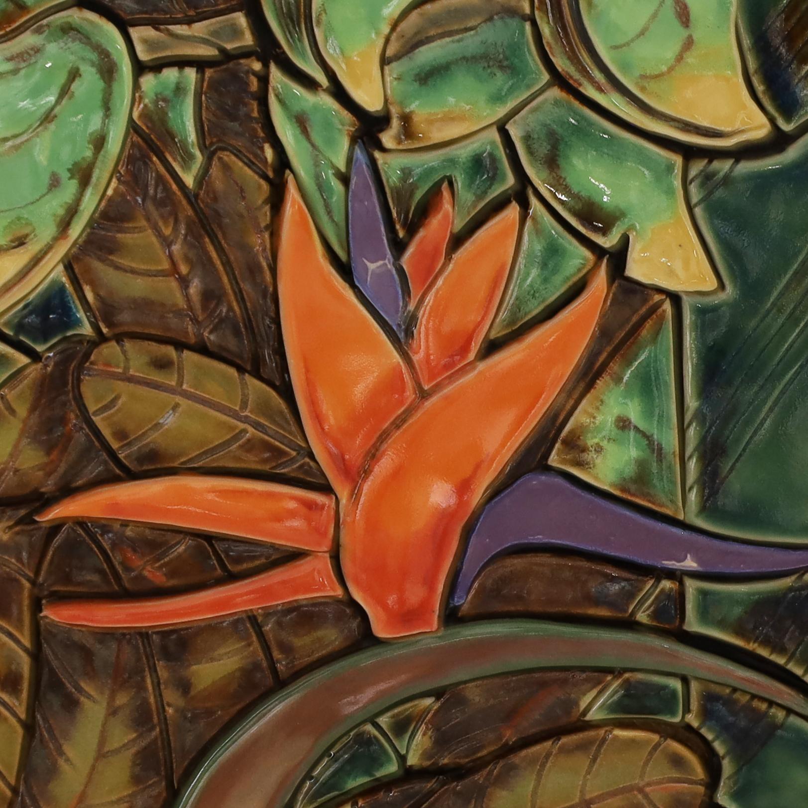 Wall Hanging Jungle Mosaic Tile Panel with Cockatoo or Bird For Sale 1
