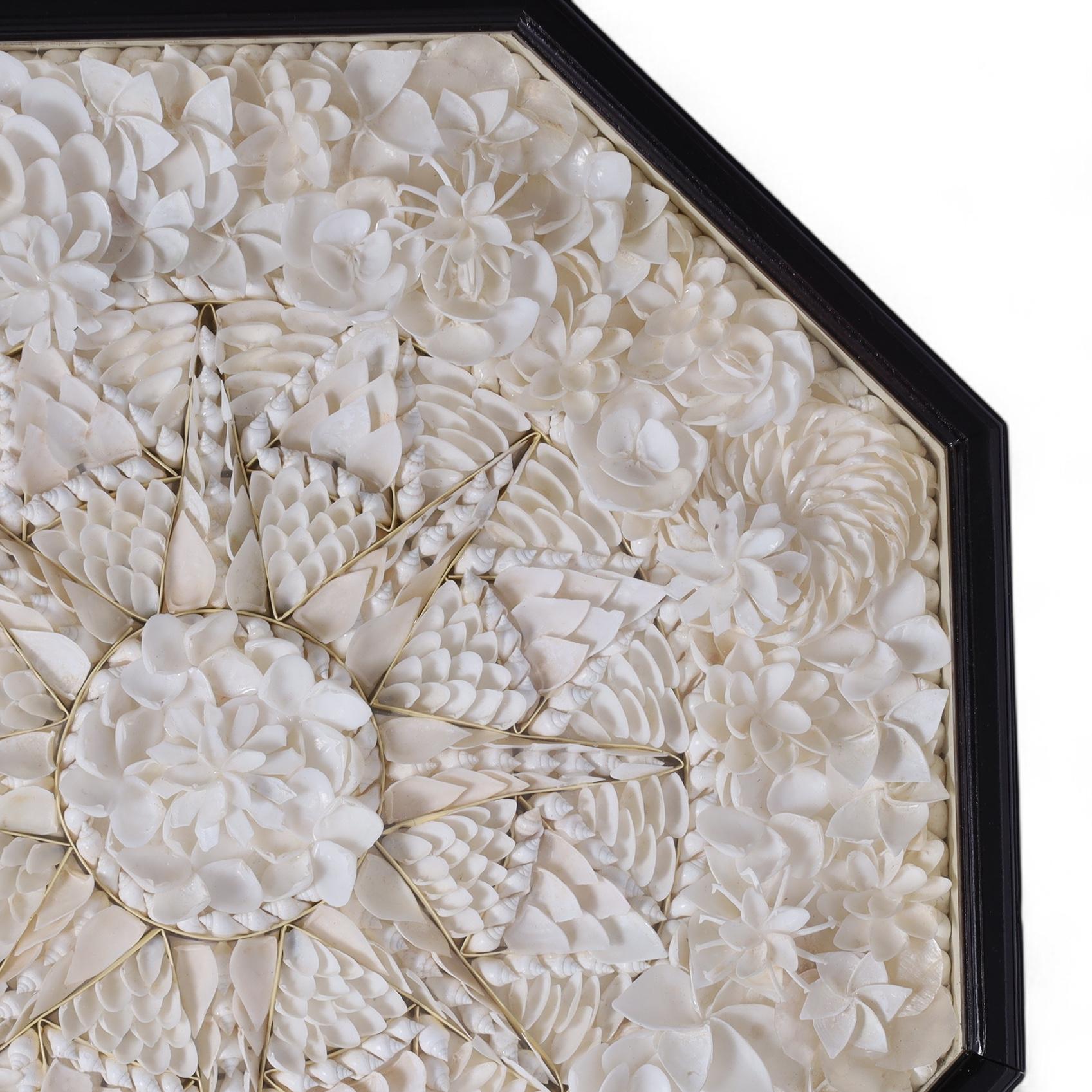 Standout vintage sailors valentine handcrafted in white seashells meticulously composed in a 