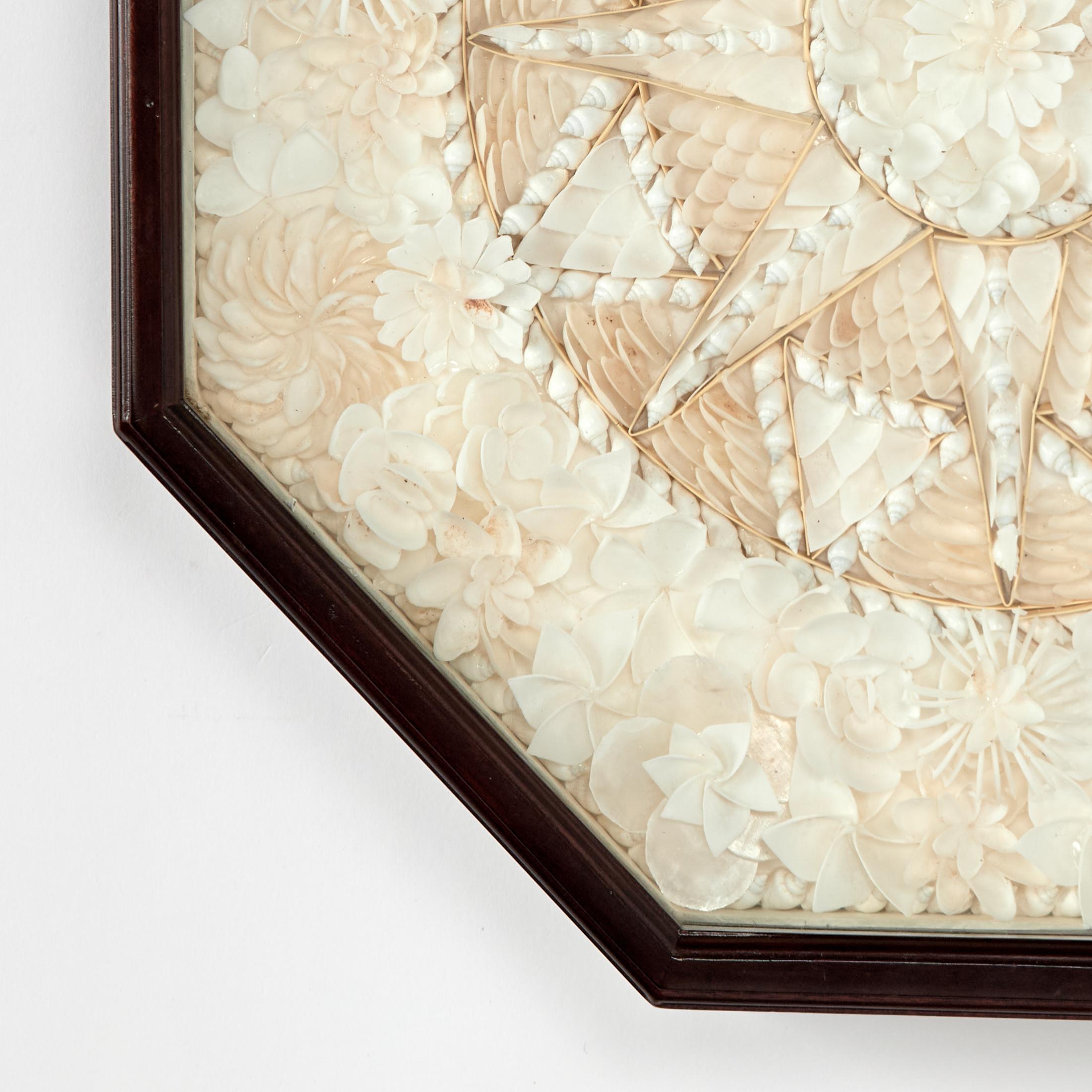 Vintage White Seashell Sailors Valentine For Sale 3