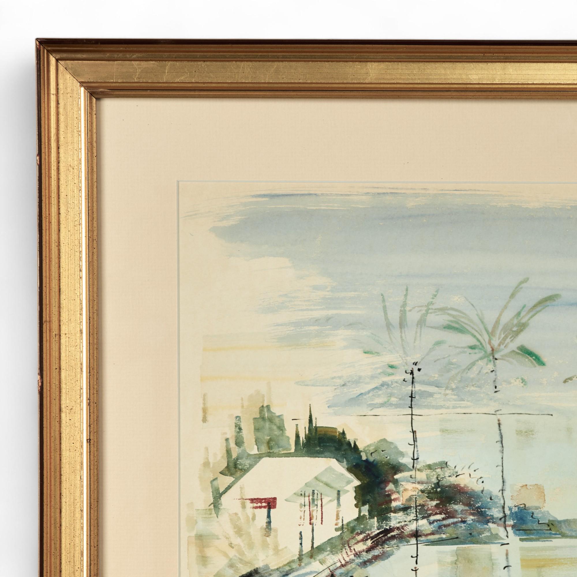 Paar Bermuda Bay Scape Aquarelle von Alfred Birdsey im Angebot 2