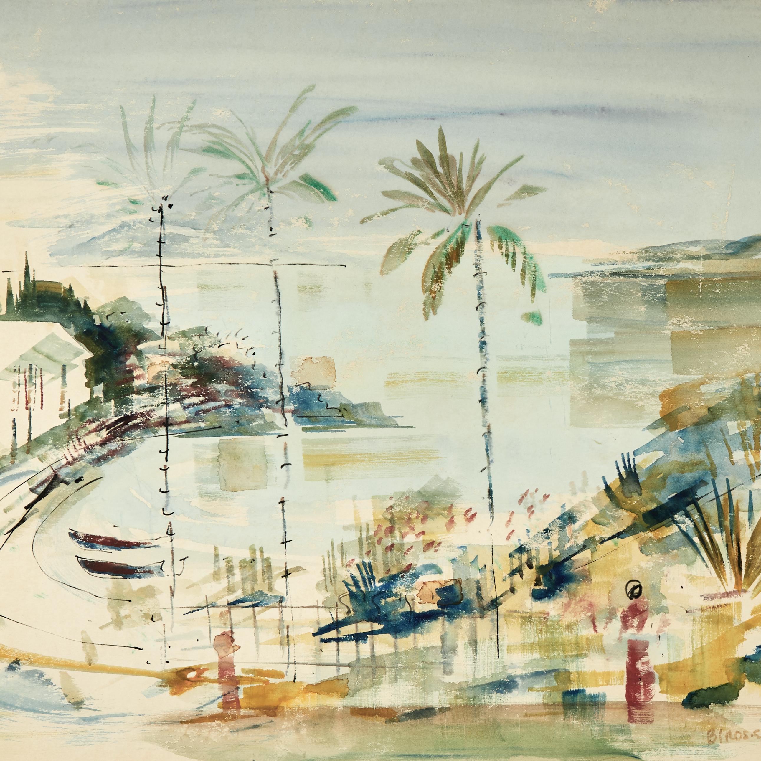 Paar Bermuda Bay Scape Aquarelle von Alfred Birdsey im Angebot 3