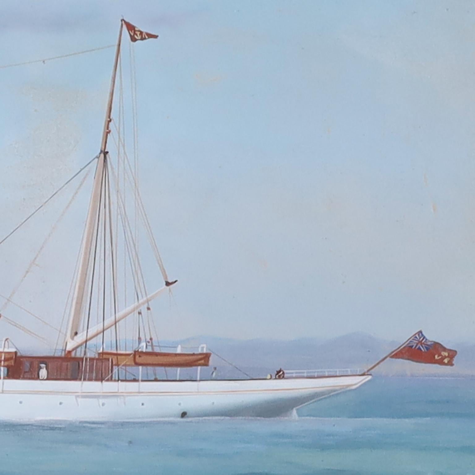 Antique Framed Painting of a Yacht by Antonio De Simone 1