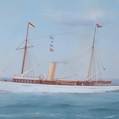 Peinture ancienne encadrée d'un yacht d'Antonio De Simone