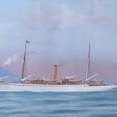 Peinture ancienne encadrée d'un yacht d'Antonio De Simone