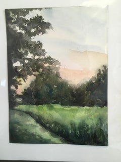 Buck 8:18 pm, Paesaggio, Acquerello, Opera su carta, Erba, Montagne, Alberi