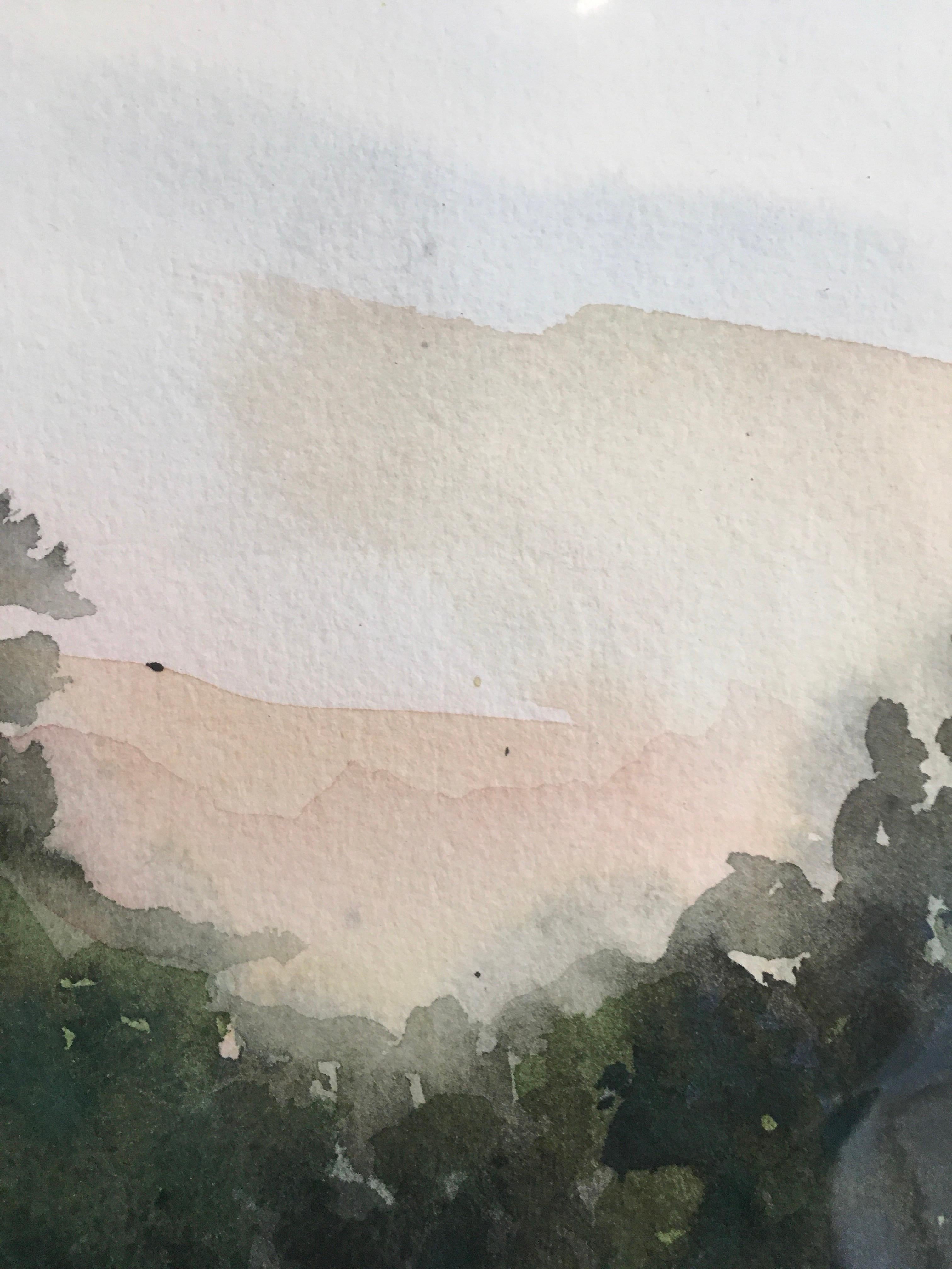 Buck 8:18 pm, Paesaggio, Acquerello, Opera su carta, Erba, Montagne, Alberi - Art Contemporaneo di Cynthia MacCollum