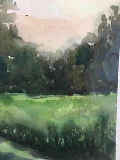 Buck 8:18pm, Landschaft, Aquarell, Arbeit auf Papier, Gras, Berge, Bäume