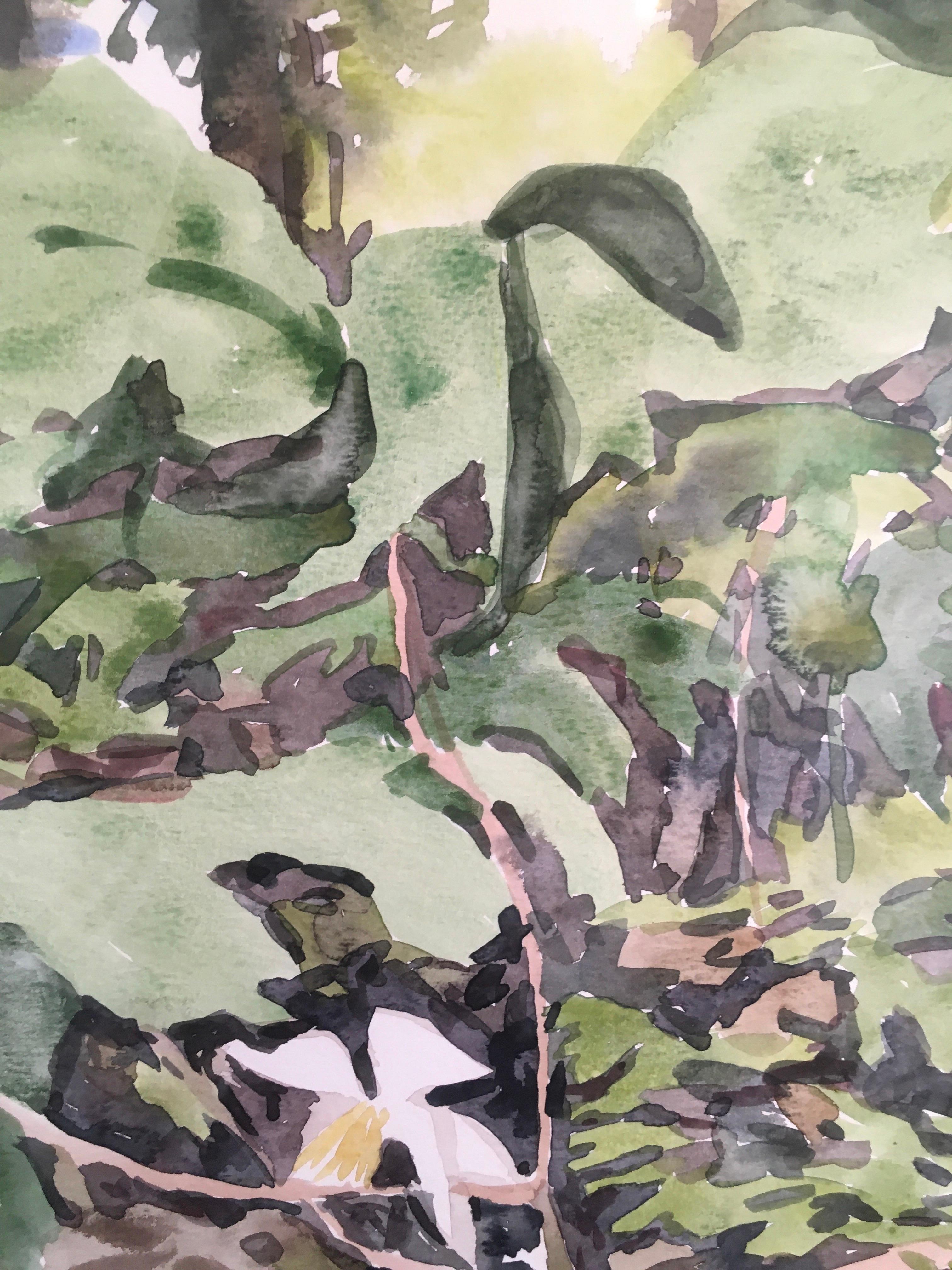 Fiore 8:54, Paesaggio, Acquerello, Opera su carta, foglie, fiori - Art Contemporaneo di Cynthia MacCollum