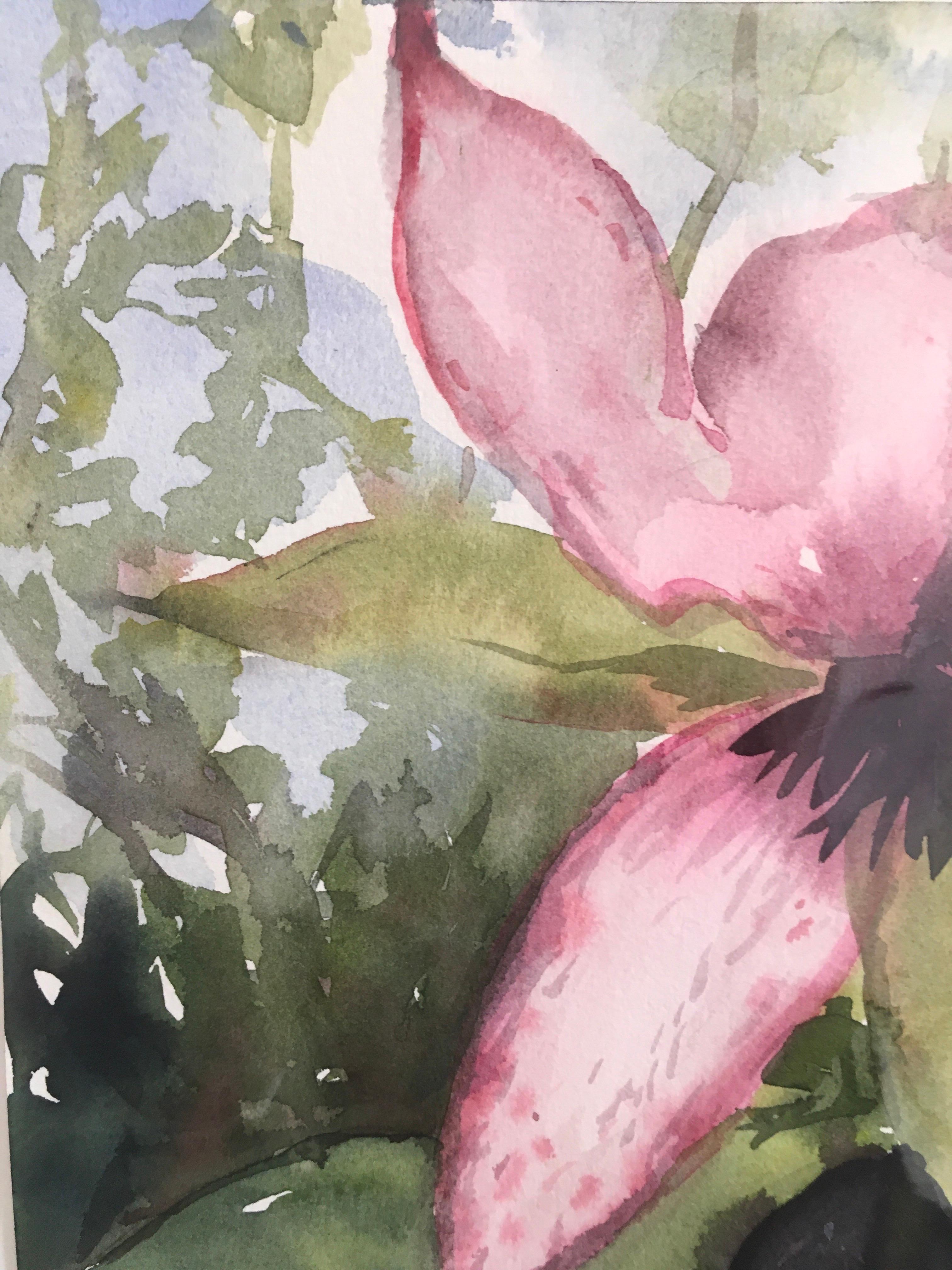 Fiore 11:35, Fiore, Floreale, Acquerello, Opera su carta, Rosa, Alberi - Art Contemporaneo di Cynthia MacCollum