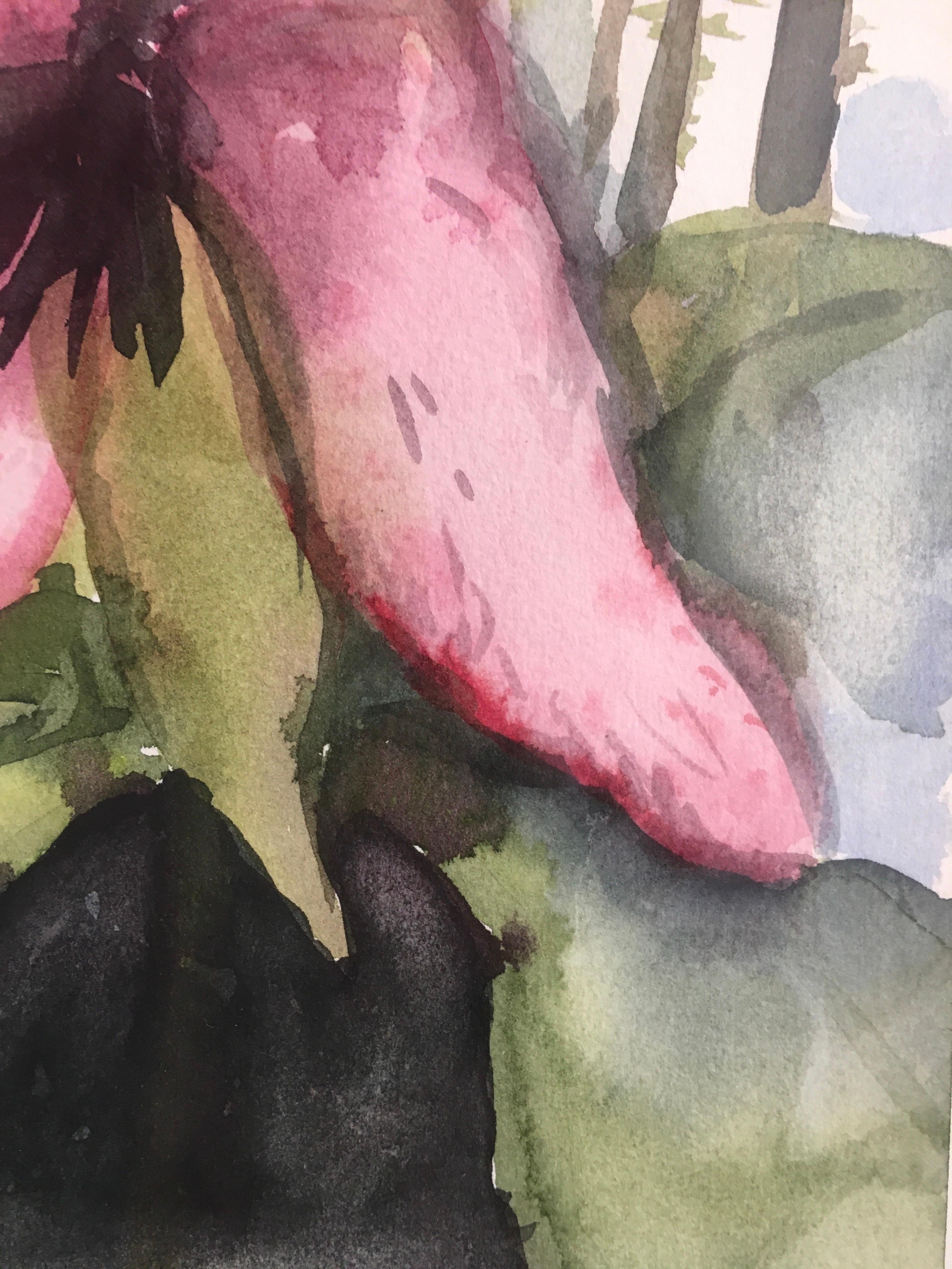 Fiore 11:35, Fiore, Floreale, Acquerello, Opera su carta, Rosa, Alberi - Landscape Art Grigio di Cynthia MacCollum