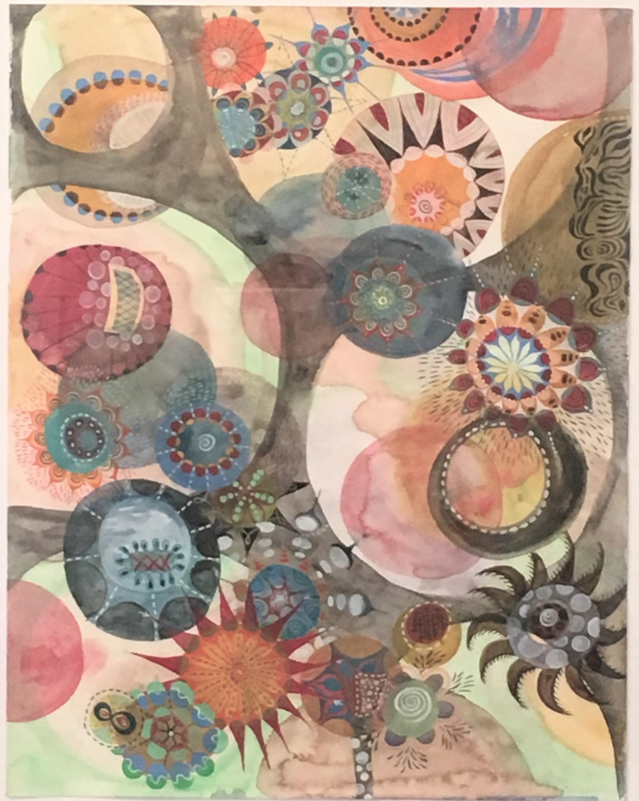 Aquarelle 9,  uvres sur papier, couleurs, formes organiques, naturels, mouvement, cosmos - Art de Melinda Hackett