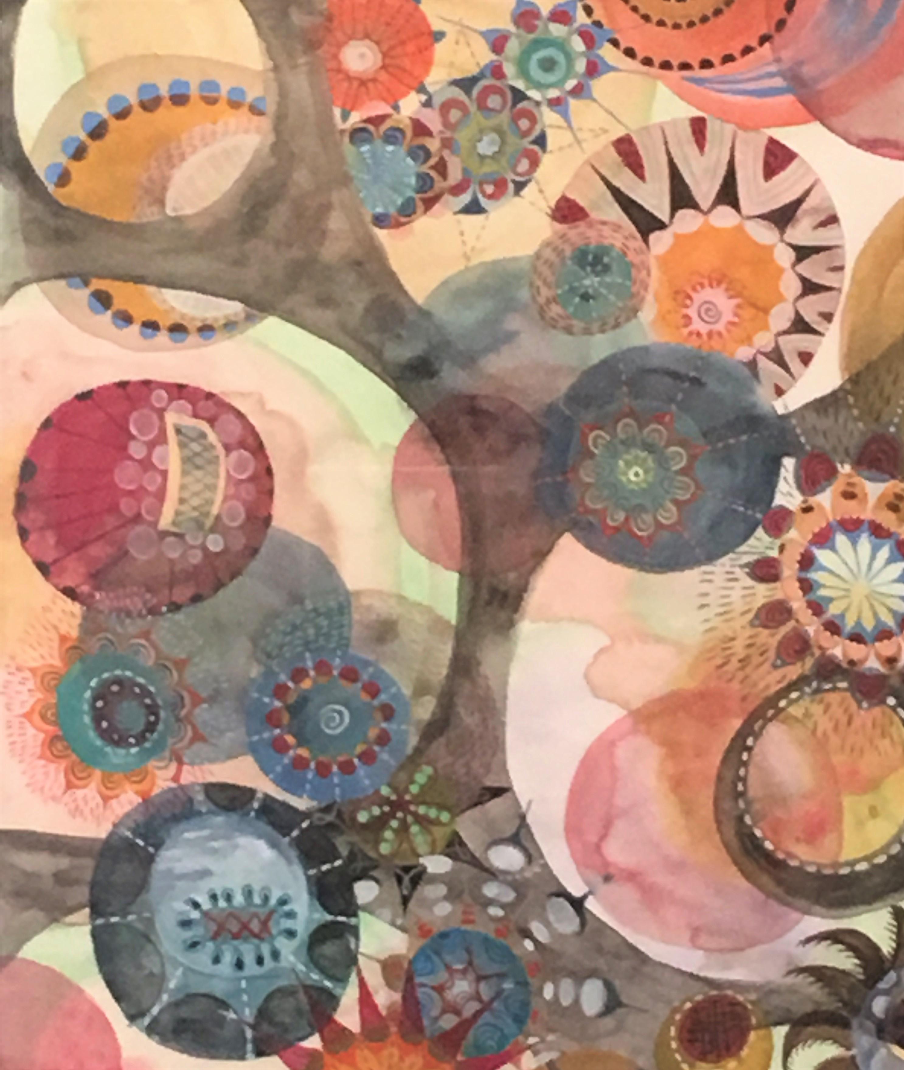 Aquarelle 9,  uvres sur papier, couleurs, formes organiques, naturels, mouvement, cosmos - Beige Landscape Art par Melinda Hackett