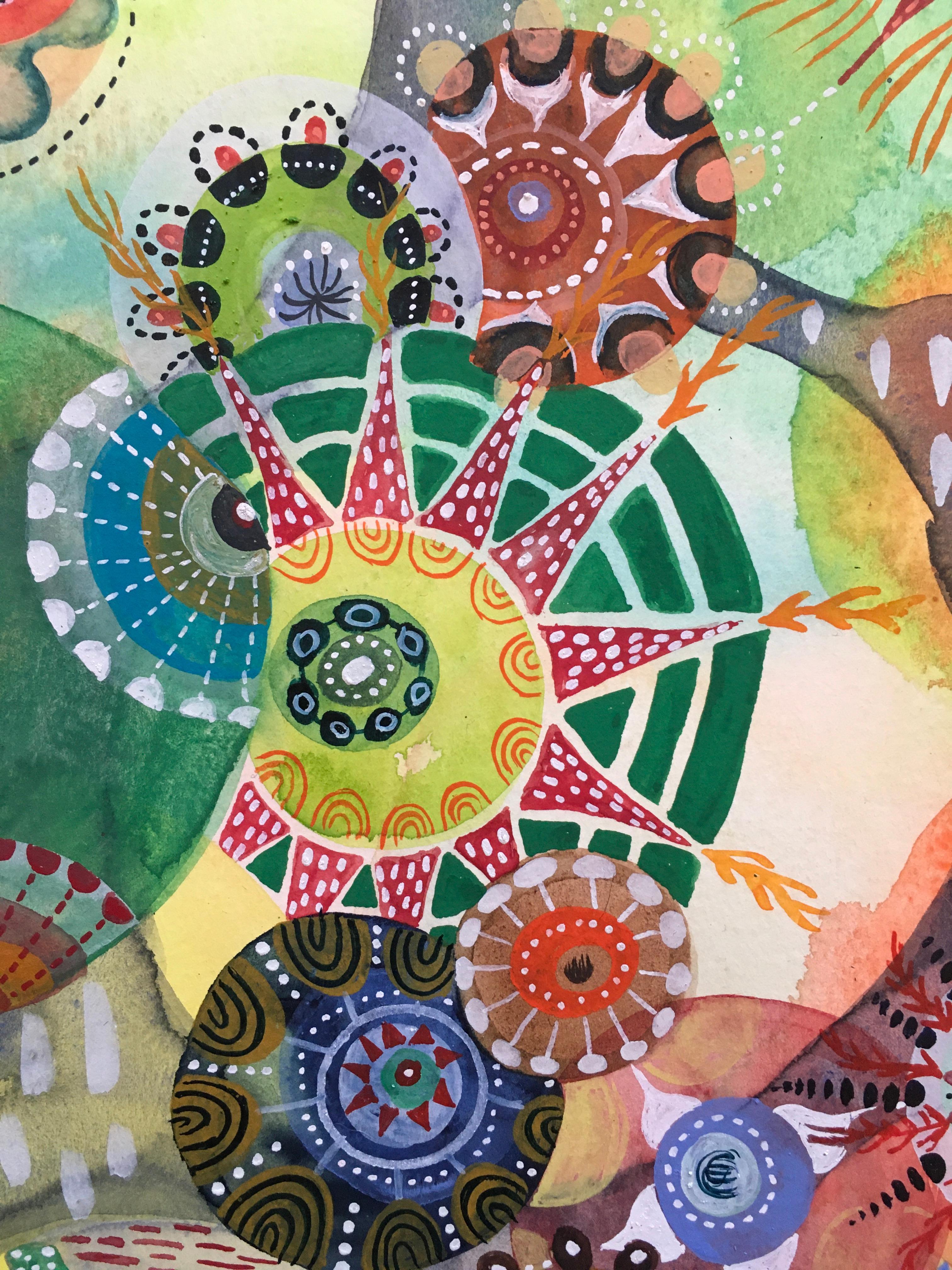 Aquarelle 7,  uvres sur papier, couleurs, formes organiques, naturels, mouvement, cosmos - Art de Melinda Hackett