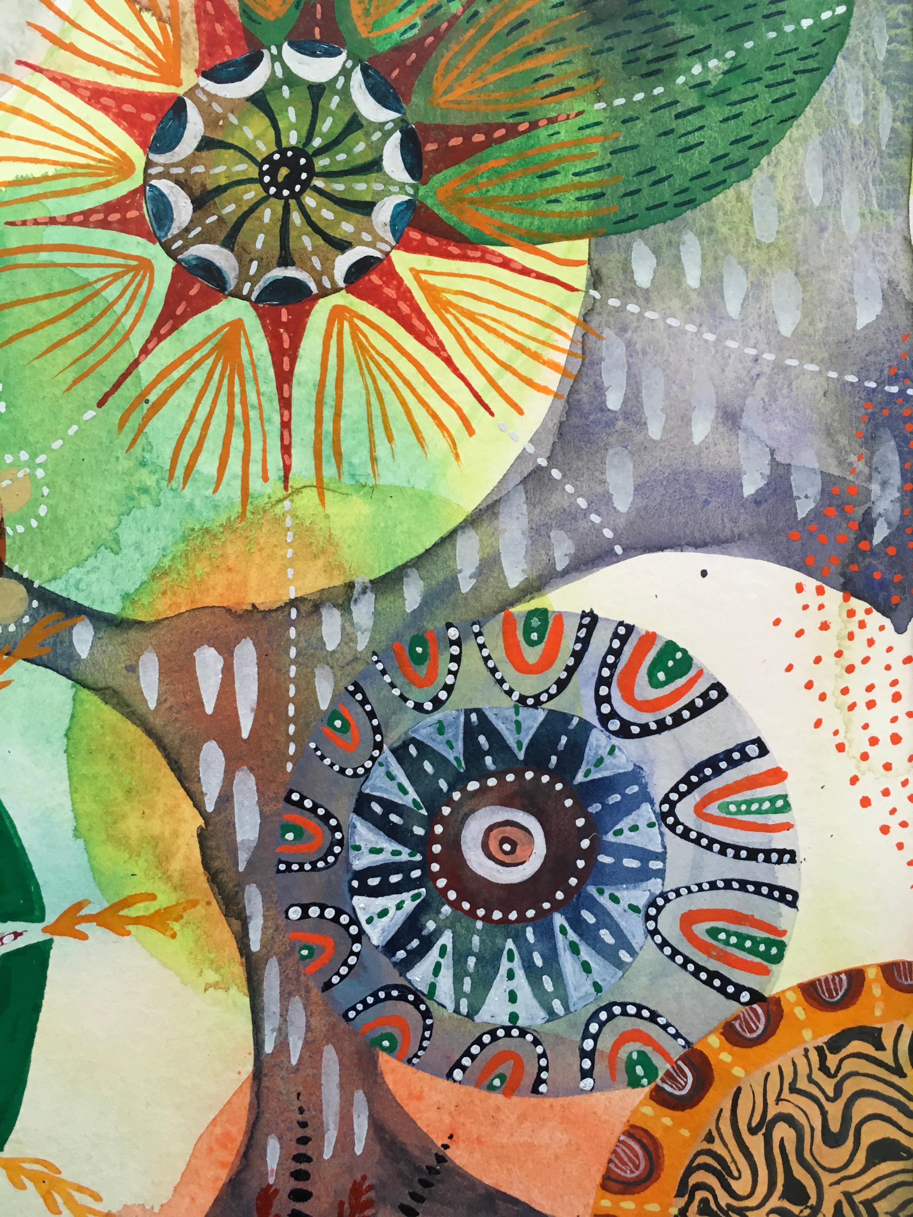 Aquarelle 7,  uvres sur papier, couleurs, formes organiques, naturels, mouvement, cosmos - Contemporain Art par Melinda Hackett