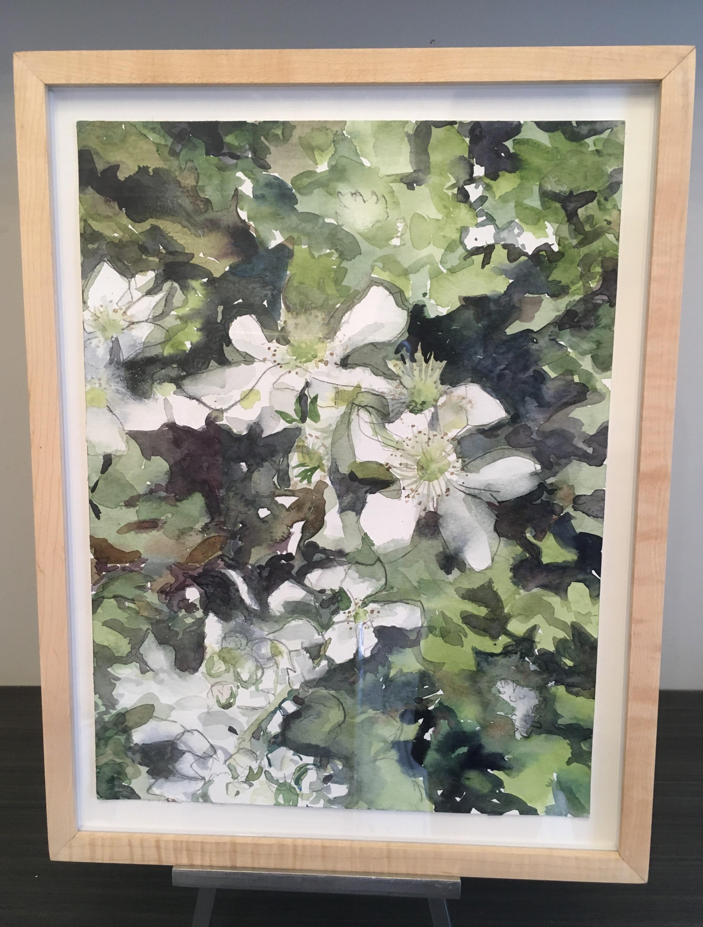 Fiore 8:54, Paesaggio, Acquerello, Opera su carta, foglie, fiori in vendita 2