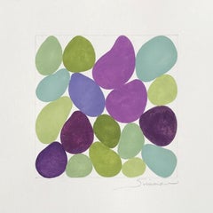Cercis Spring III, Work on Paper, Gouache, Purple, Green, Framed, Calm