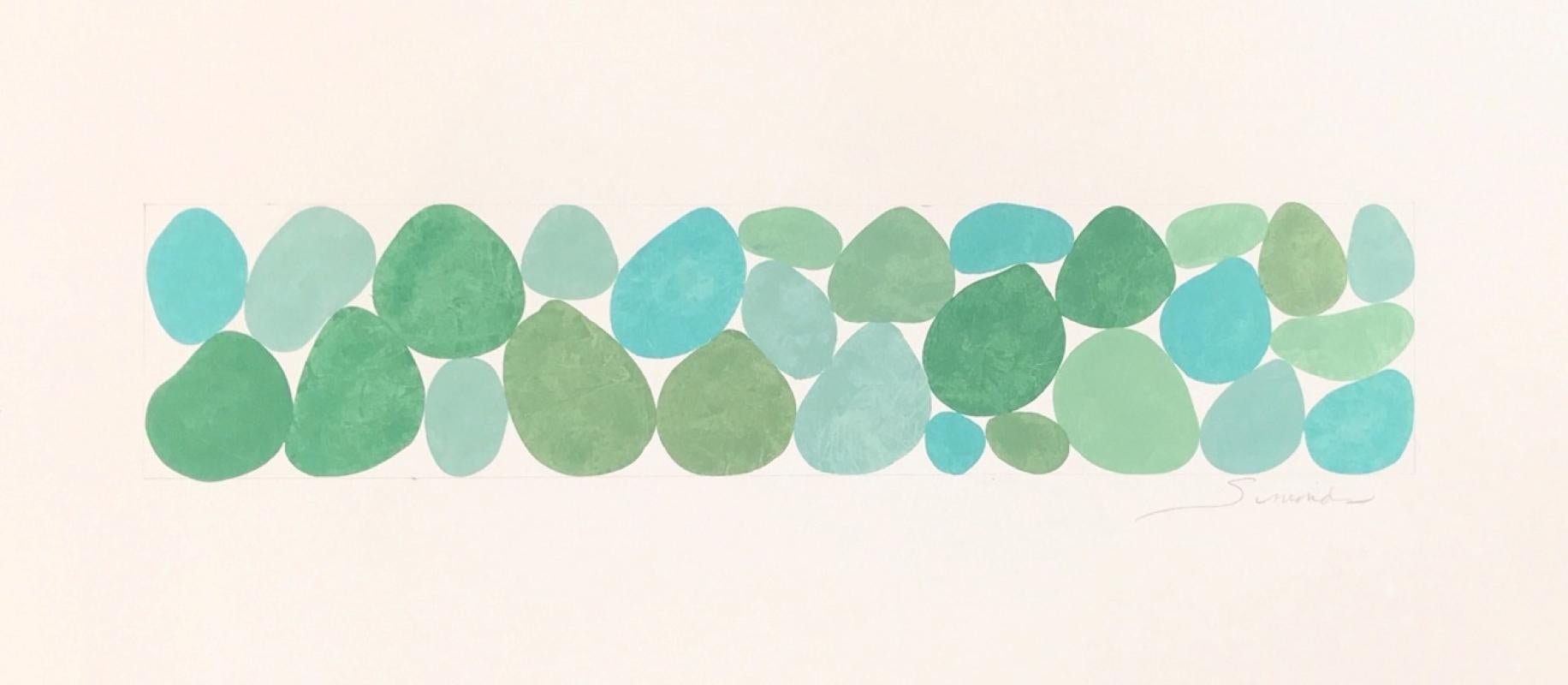 Nancy Simonds Abstract Drawing - Fog Greens, Work on Paper, Gouache, Green, Framed, Calming, Original Art