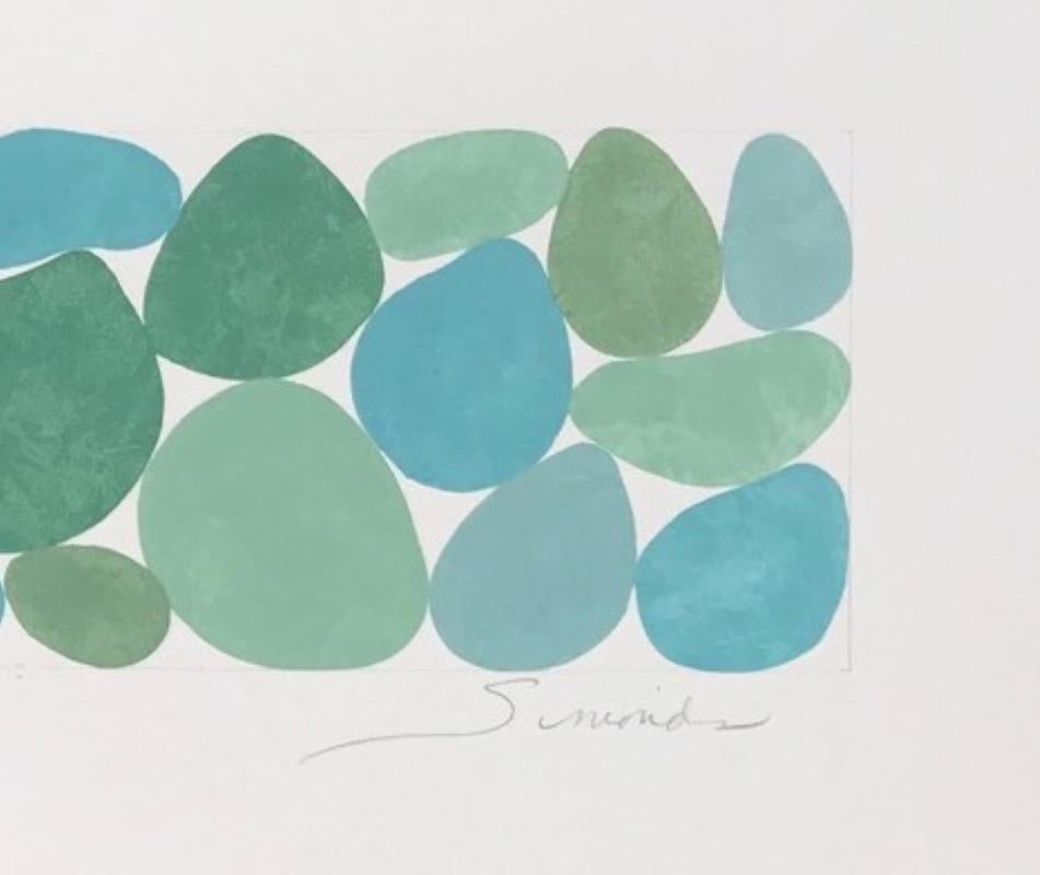 Fog Greens, Work on Paper, Gouache, Green, Framed, Calming, Original Art - White Abstract Drawing by Nancy Simonds